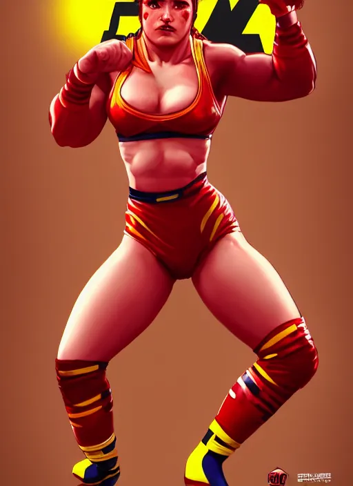 Image similar to wwf female wrestler 1 9 9 0, wide angle view, red and yellow color scheme, highly detailed, artgerm, cushart krenz, king of fighters style, trending on artstation, soft light, sharp focus, illustration, character design, concept art