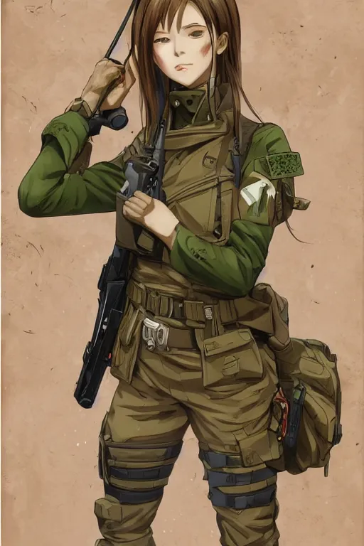 Prompt: soldier girl, trading card front, anime style, long hair, hair down, symmetrical facial features, green eyes, from girls frontline, hyper realistic, pale skin, 4k, rule of thirds, extreme detail, detailed drawing, trending artstation, hd, fantasy, D&D, realistic lighting, by Alphonse Mucha, Greg Rutkowski, sharp focus, backlit, full soldier clothing W- 768
