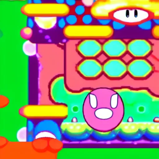 Image similar to kirby consuming his own body, kirby's dreamland gameplay