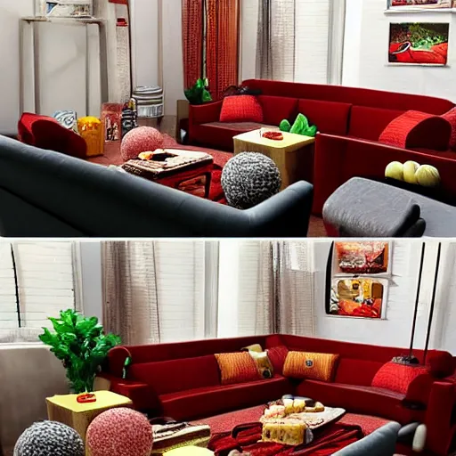 Image similar to spaghetti and meatballs shaped into a living room set