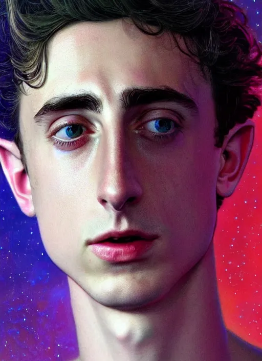 Prompt: hyperrealistic close-up TIMOTHEE CHALAMET as a Pleiadian! highly detailed concept art eric zener elson peter cinematic hard blue lighting high angle hd 8k sharp shallow depth of field, inspired by David Paul Cronenberg and Zdzisław Beksiński