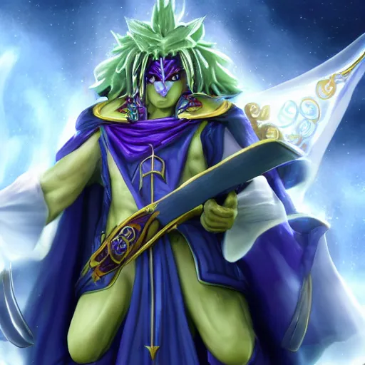 Prompt: sapient, wise, frog wizard as star platinum, fantasy, 8 k, extremely detailed