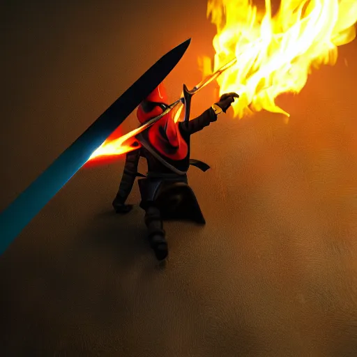 Image similar to a ninja with a sword in a fire background, 3 d render octane, trending on artstation