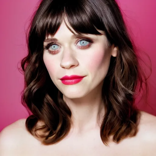 Image similar to Zooey Deschanel modeling in Victoria's Secret, make-up, XF IQ4, f/1.4, ISO 200, 1/160s, 8K, RAW, unedited, symmetrical balance, in-frame, Face-Aware Liquify