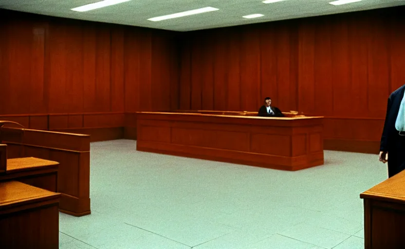 Image similar to a man in a skirt in a courtroom, no blur, 4 k resolution, ultra detailed by william eggleston