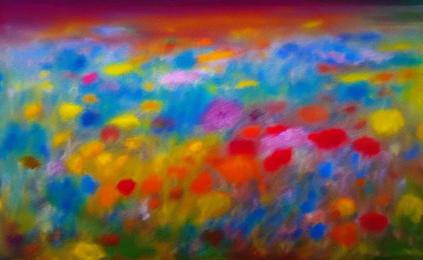 Image similar to abstract painting of a flower field, in the style of zao wou ki,