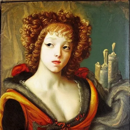 Image similar to renaissance oil painting, rococo, baroque, manga skinny female artists