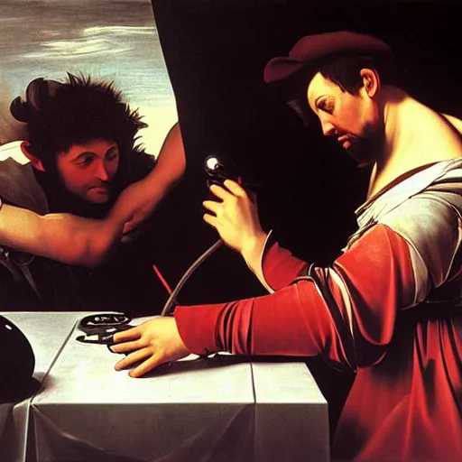 Image similar to Painting by Caravaggio. Video game tournament