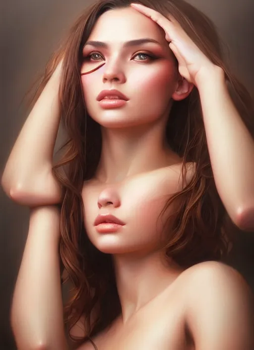 Image similar to photo of a gorgeous young woman in the style of stefan kostic, realistic, sharp focus, 8 k high definition, insanely detailed, intricate, elegant, art by stanley lau and artgerm