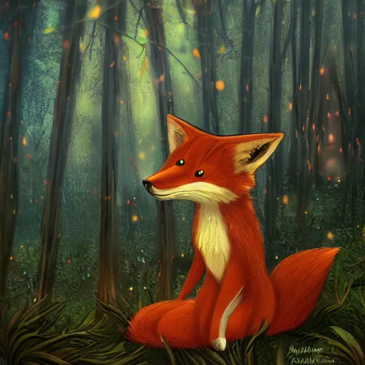 Image similar to portrait of a medieval anthropomorphic fox in a forest at night with fireflies, trending on artstation, furry art, by kawacy, night lighting, digital art, dreamy, bokeh