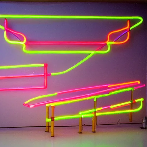Image similar to Liminal space in outer space as neon tubes art by Bruce Nauman