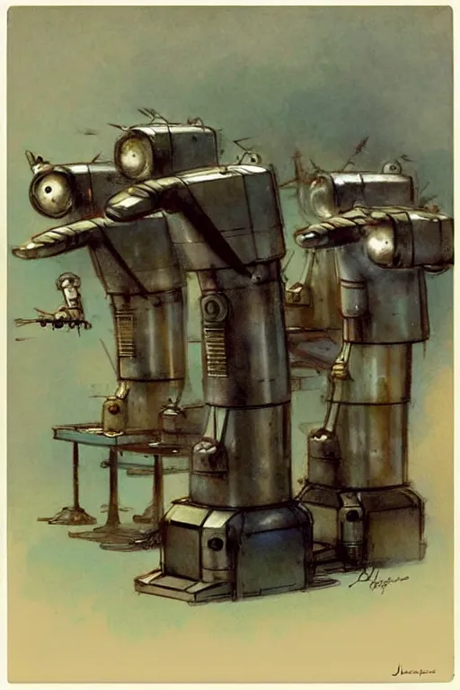 Image similar to (((((1950s inventors workshop full of robots . muted colors.))))) by Jean-Baptiste Monge !!!!!!!!!!!!!!!!!!!!!!!!!!!