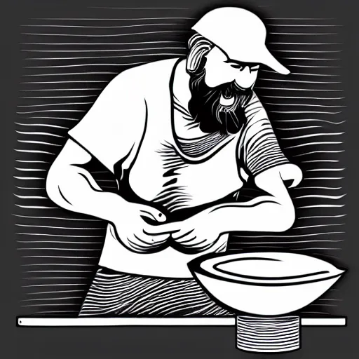 Image similar to bearded man turns bowl using woodlathe, lathe, machinery, vector art