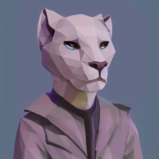 Image similar to aesthetic albino panther fursona portrait, commission of a anthropomorphic lion on fire, fursona wearing stylish clothes, winter armosphere, pastel simple art, low poly