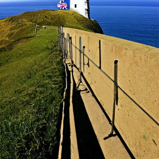 Image similar to cape reinga, wide shot, cinematic composition, banksy