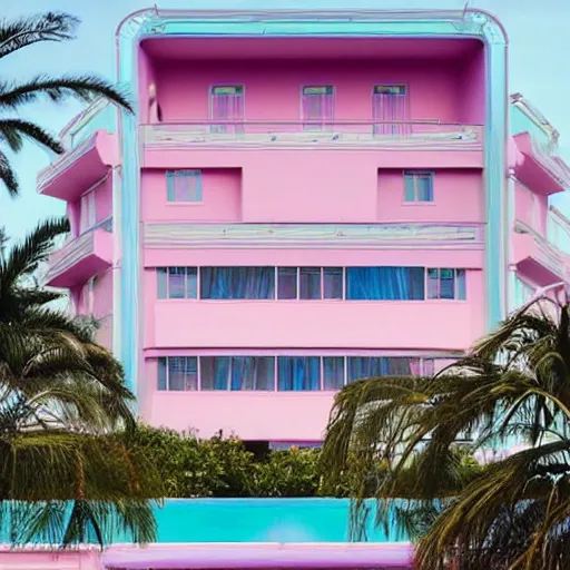 Prompt: a ultra high definition pastel coloured photographic print from a holiday photo album. the photo is a medium frame, 5 0 mm depicting the interior of an expensive alien hotel balcony, furniture and view. the interior was designed by wes anderson and redesigned by jeff koons. iridescent transparent glass, pastel pink concrete, foam. 8 k. architectural. interior. no artefacts. highly detailed.
