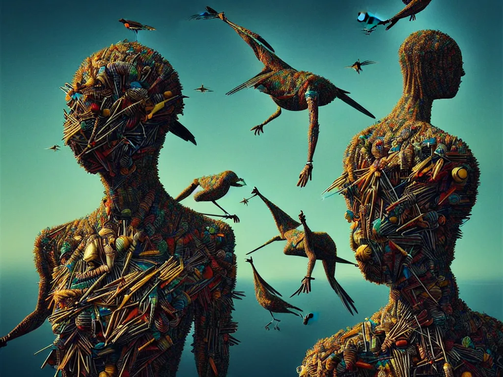 Prompt: highly detailed photo of human birds, trending on deviantart, neo surrealism, sharp focus, a lot of little details, octane, masterpiece, art by max ernst