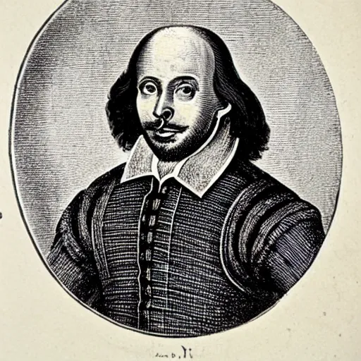 Image similar to William Shakespeare, engraving, 19 century