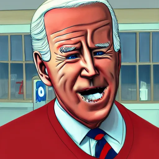 Image similar to a character portrait of Joe Biden eating at dairy queen, trending on artstatiom, digital art, highly detailed