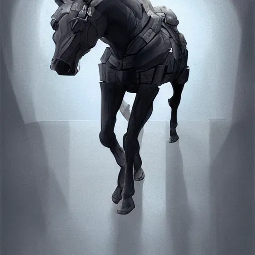 Prompt: a musclebound anthropomorphized horse with mountainous, bulging muscles, wearing a tight kevlar battle outfit in a corridor of a facility, equine, anthro art, furaffinity, highly detailed, digital painting, artstation, sharp focus, game art, concept art, illustration, art by artgerm, greg rutkowski, wlop