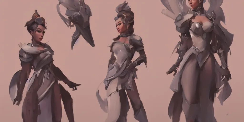 Image similar to character sheet of princess, beautiful, overwatch, by greg rutkowski and greg manchess, digital art, trending on artstation, highly detailed, concept art, beautiful, masterpiece, medium shot, asymmetrical, profile picture, matte painting, dynamic lighting, bold shapes, hard edges, street art, trending on artstation