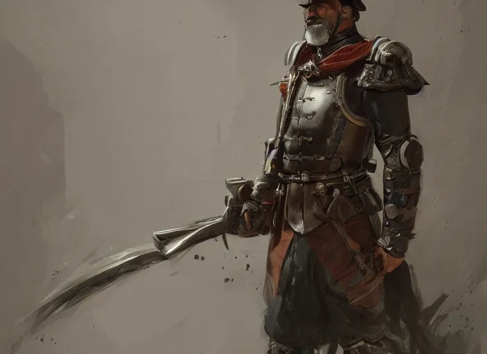 Image similar to 1 5 th century spanish soldier, game character concept art, wide view, high detailed, full perfect, symmetrical portrait, high detail, by craig mullins, peter mohrbacher, unreal engine, octane rendered, 8 k, dark beauty, trending on artstation