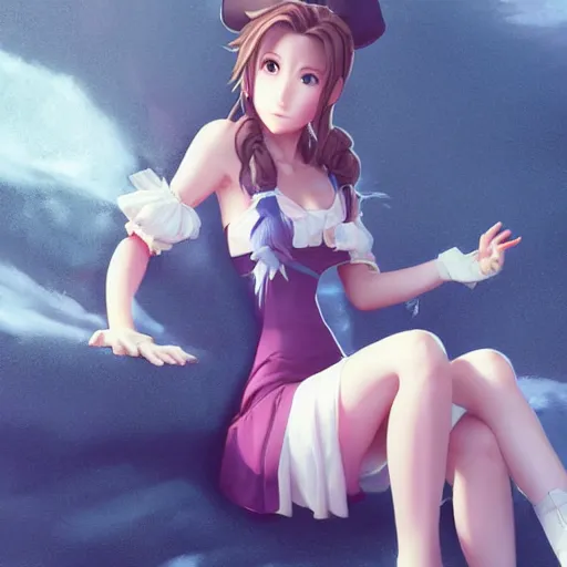 Image similar to full body shot of aerith gainsborough by WLOP, rossdraws, Logan Cure, Mingchen Shen, BangkuART, sakimichan, yan gisuka, JeonSeok Lee, zeronis, Chengwei Pan on artstation