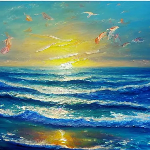 Image similar to beautiful ocean, oil painting