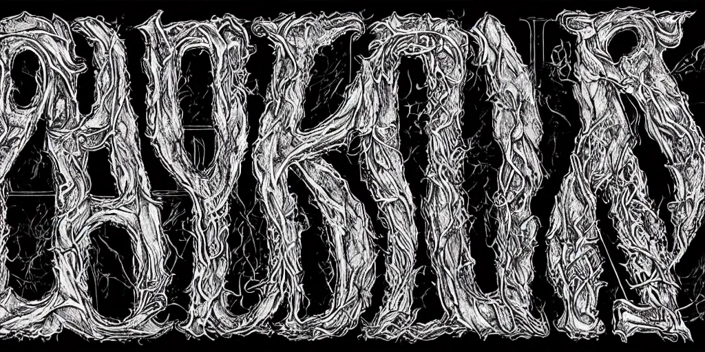 Image similar to the word subsume in death metal typeface, symmetrical, super detailed