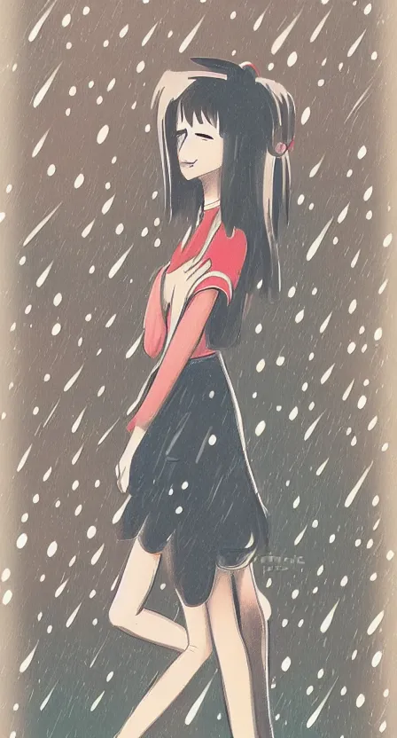 Image similar to girl in a summer rain ,hand draw,manga,ghibli studio style,retro style,90s vibe,Aesthetic,city