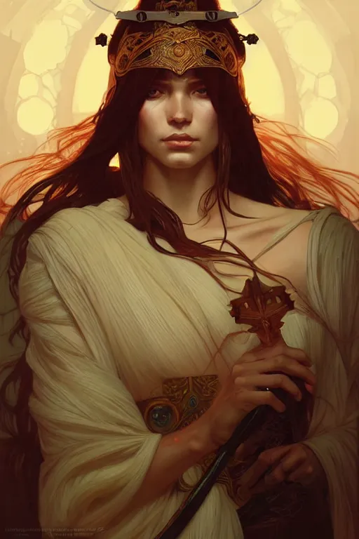 Prompt: a beautiful warrior queen, fantasy, portrait, sharp focus, intricate, elegant, digital painting, artstation, matte, highly detailed, concept art, illustration, ambient lighting, art by ilya kuvshinov, artgerm, Alphonse mucha, and Greg Rutkowski