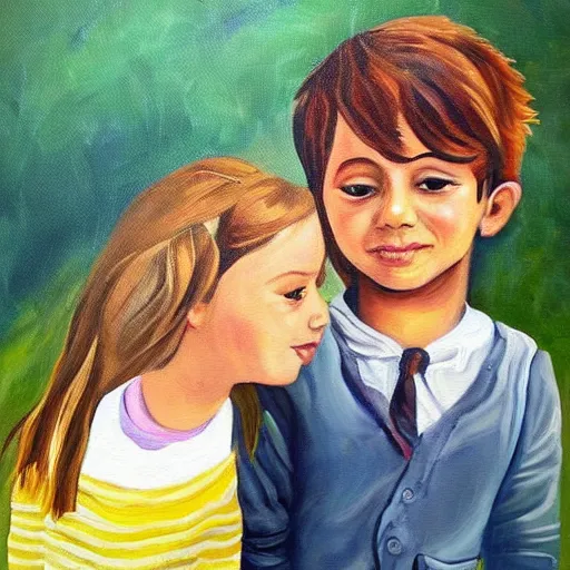 Prompt: a beautiful painting of a little couple
