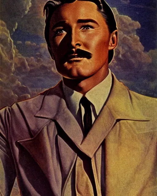 Image similar to Errol Flynn as a scientist. 1980s dystopian Soviet Russia, propaganda screens. Unreal engine, fantasy art by Jean-François Millet. Faithfully depicted facial expression, perfect anatomy global illumination, radiant light, detailed and intricate environment