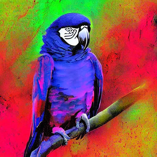 Image similar to digital painting, digital art, bill sienkiewicz, parrot