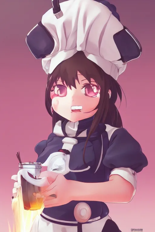 Image similar to a cute android maid girl cooking breakfast, character art portrait, anime key visual, official media, illustrated by wlop, extremely detailed, 8 k, trending on artstation, cinematic lighting, beautiful,