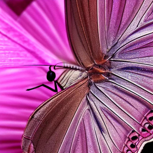 Prompt: macro photograph crystal butterfly pink color Photorealism