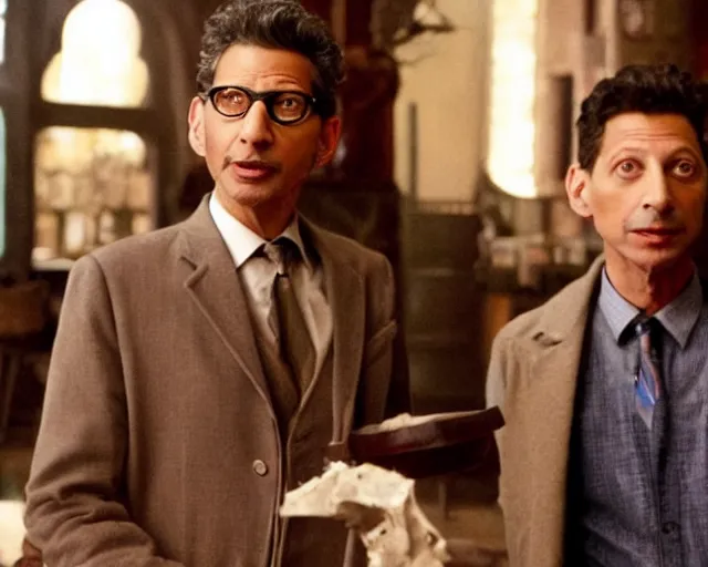 Prompt: jeff goldblum is a wizard in a scene from harry potter