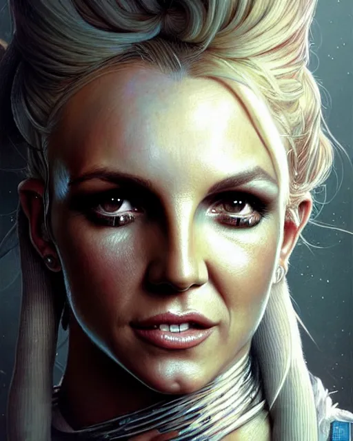 Prompt: britney spears, character portrait, portrait, close up, concept art, intricate details, highly detailed by greg rutkowski, michael whelan and gustave dore