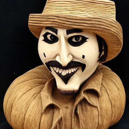 Image similar to gourd carved to look like the face of johnny depp