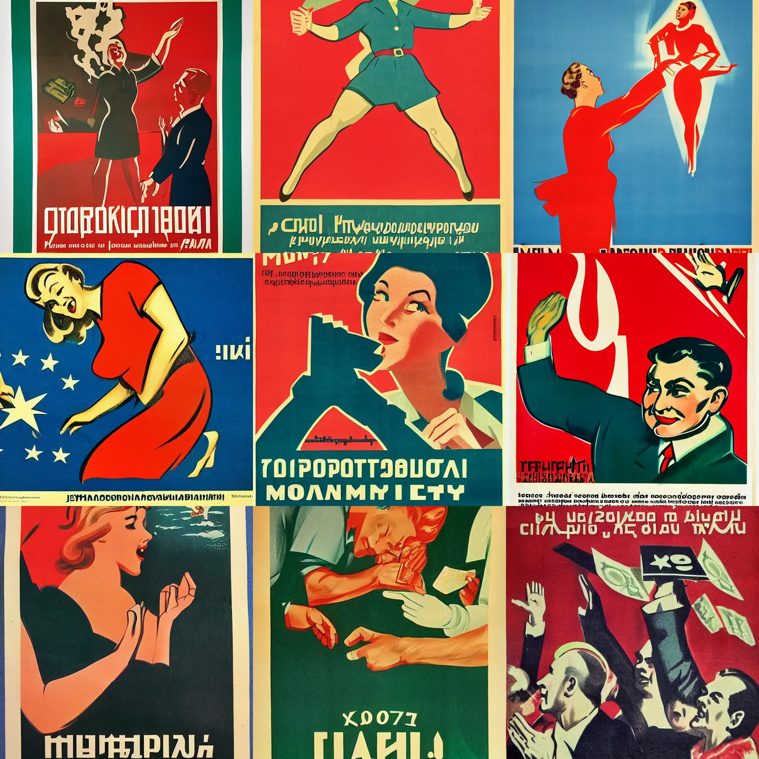 Prompt: 1 9 5 0 soviet propaganda poster of praising money and capitalism
