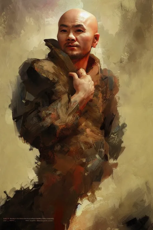 Image similar to beautiful cute bald kazakh guy with a short beard, painted by ruan jia, raymond swanland, lawrence alma tadema, zdzislaw beksinski, norman rockwell, jack kirby, tom lovell, alex malveda, greg staples