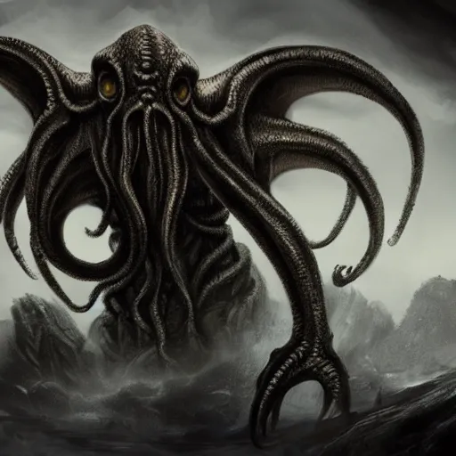 Prompt: hyperdetailed concept art of cthulhu, stunningly atmospheric, coherent character illustration, by jacob more