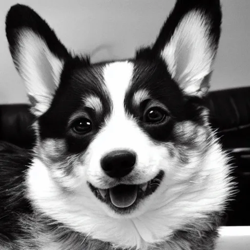 Prompt: Gigachad Corgi, black and white