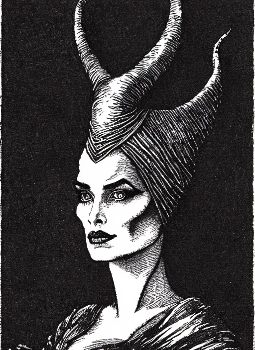 Image similar to maleficent in the style of the dictionarre infernal, etching by louis le breton, 1 8 6 9, 1 2 0 0 dpi scan, ultrasharp detail, clean scan