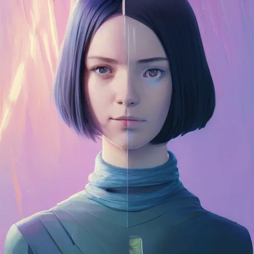 Image similar to portrait of android girl, highly detailed vfx portrait, unreal engine, sharp focus, smooth, greg rutkowski, loish, rhads, beeple, caspar david friedrich, makoto shinkai and lois van baarle, ilya kuvshinov, rossdraws, elegent, tom bagshaw, alphonse mucha, global illumination, detailed and intricate environment