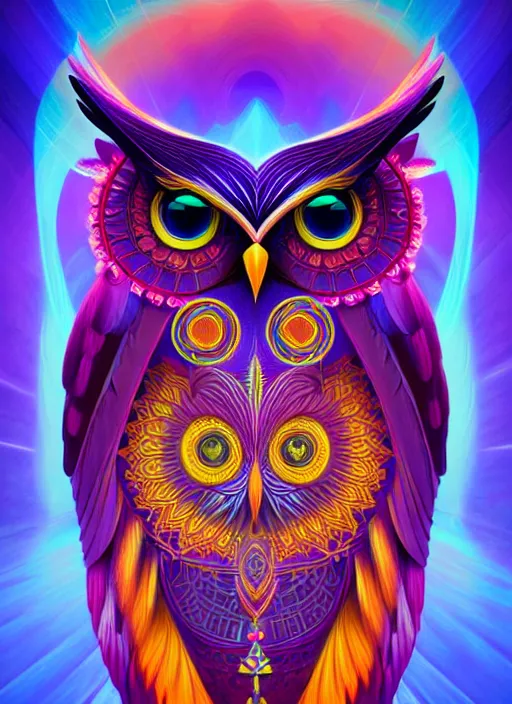 Image similar to symmetry!! product render poster vivid colors divine proportion owl, divine, glowing fog intricate, elegant, highly detailed, digital painting, artstation, concept art, smooth, sharp focus, illustration,