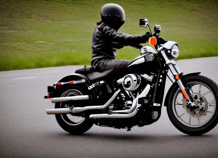 Image similar to harley davidson motorbike driving on the freeway. iso 1 0 0. low camera view. retro photo