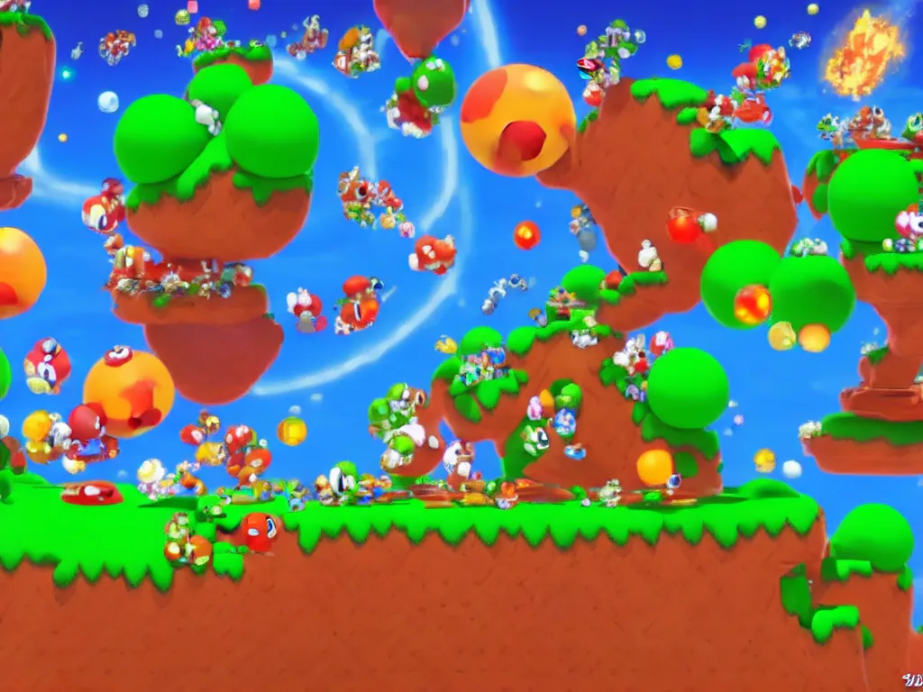 Prompt: goombas fighting with koopas fly to universe, 8 k