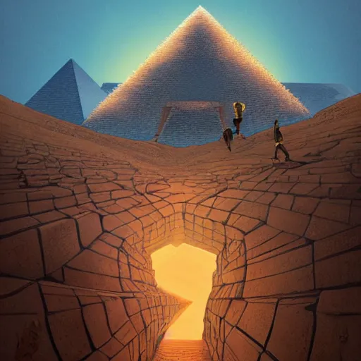 Image similar to point perspective path towards a pyramid with black snake in the sky ,by artgerm and Craig Mullins, James Jean, Andrey Ryabovichev, Mark Simonetti and Peter Morbacher 16k