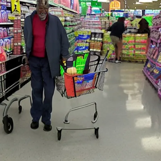 Image similar to a surveillance footage of Morgan Freeman at Walmart